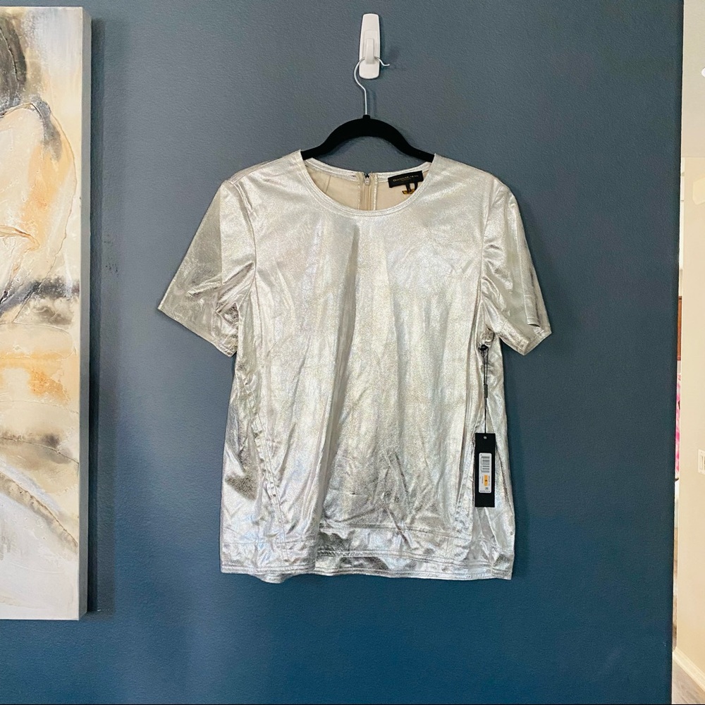 Donna Karan silver metallic blouse small women’s NWT